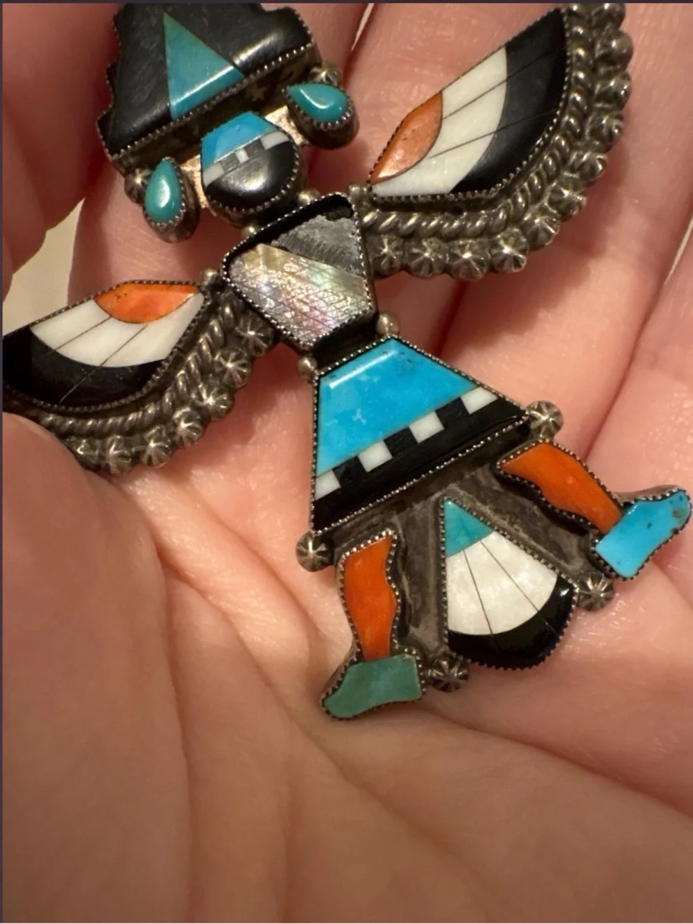 Native American Early Vintage Zuni Bowman Paywa Sterling Knifewing Pin Brooch